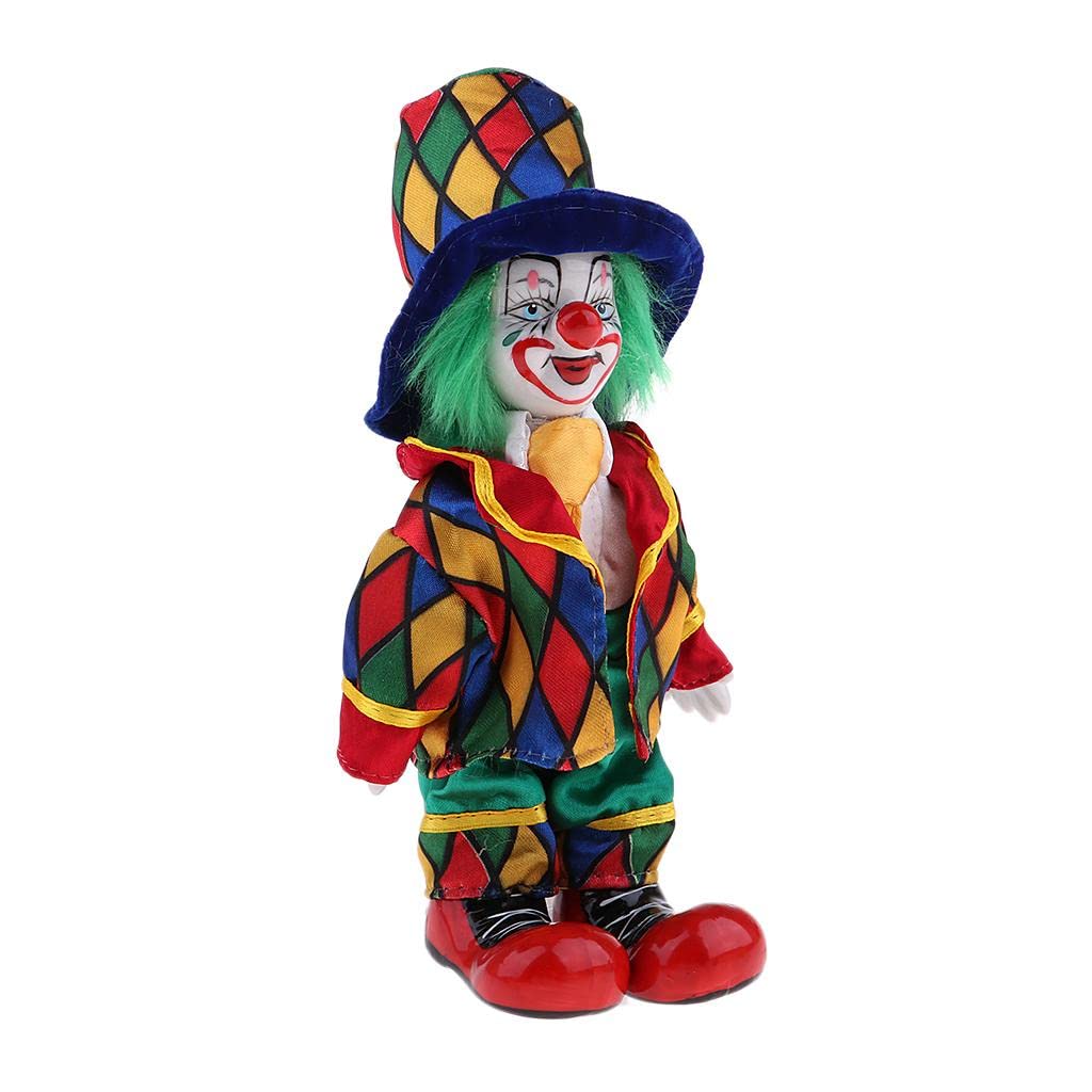 Baosity 18cm Hand Painted Porcelain Clown Doll Figure Doll Halloween Decor Ornaments