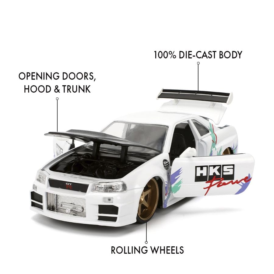 Jada Toys JDM Tuners 1:24 Die-Cast 2002 Nissan Skyline GT-R (R34), Opening Doors, Detailed Interior, Rubber Tires, Collectible for Ages 8+(Glossy