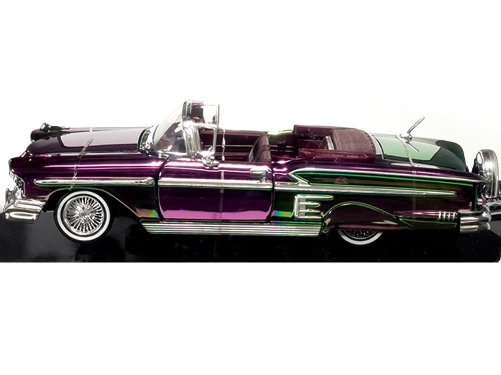Motormax 1958 Impala Green and Purple Chrome Custom Wrap Series 1/24 Diecast Model Car 79082