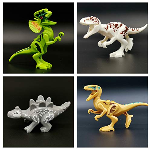 Toysvill Compatible Dinosaurs Mini Figures for Jurassic World Building Blocks Toys (Set of 20 Pieces) with Moving Parts. T Rex, Dragon Sword
