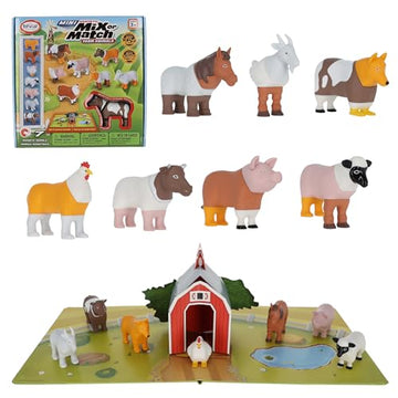 POPULAR PLAYTHINGS Magnetic Animals for Toddlers 1-3, Mini Mix or Match Animal Toys, Set of 7 Gift for Kids - Farm Animals with Pop-up Playmat