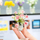 2PCS Mini Smell The Fragrant Rabbit & Pink Peach Blossom Flower Vase Ornaments - Handmade Resin Miniature Vases for Dollhouse, Fairy Garden, Micro