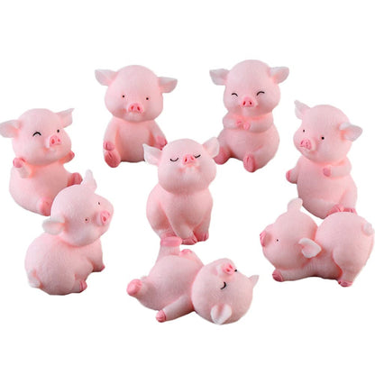 Miniature Pig Figurines 8 Pcs, Cute Pink Piggy Toy Figures Cake Toppers for Fairy Garden Decor Christmas Desk Decoration