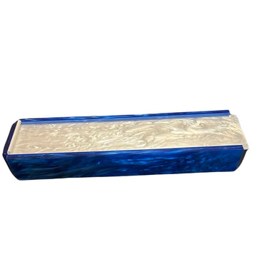 Lucite Rumikub Premium Set - Tiles, Holders, and Storage Acrylic Box Included (Blue Marble/White Marble)