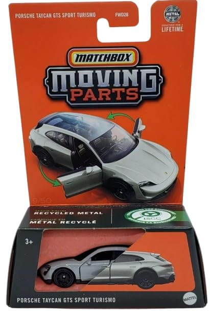 Matchbox Moving Parts Porsche Taycan GTS Sport Turismo, 1:64 Scale, Silver Die Cast Car