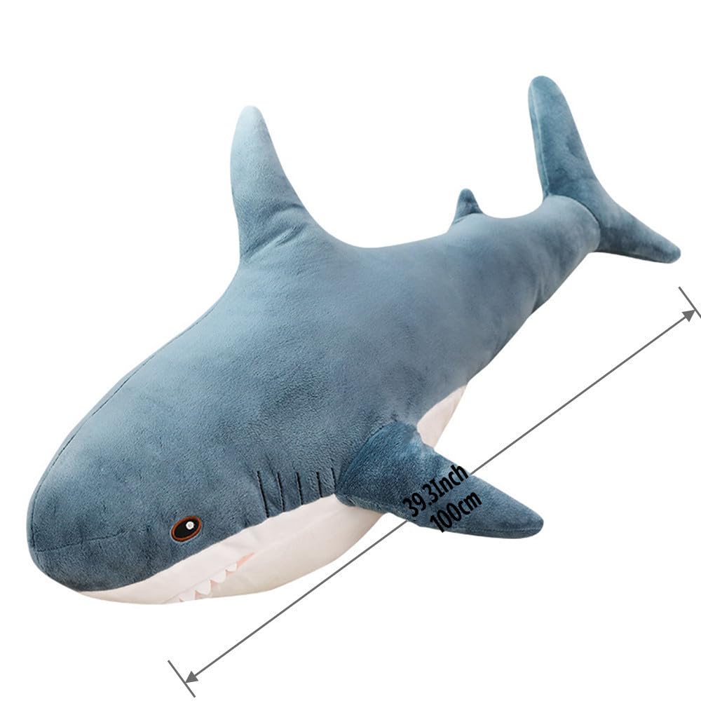 XIYUAN 39.3-Inch SharkPlush Toy Giant SharkStuffed Animal Soft SharkPillow Cushion Shark Plush Pillow Chubby Stuffed Shark Toy Bedtime Gift Throw