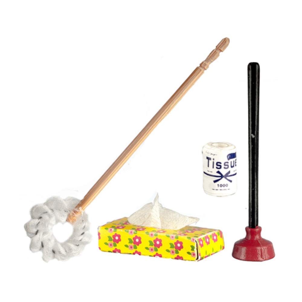 Town Square Miniatures Dolls House Traditional Toilet Brush Tissue Plunger Miniature Bathroom Accessory