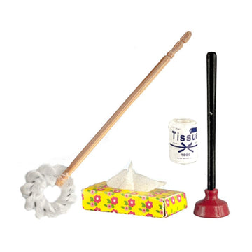 Town Square Miniatures Dolls House Traditional Toilet Brush Tissue Plunger Miniature Bathroom Accessory