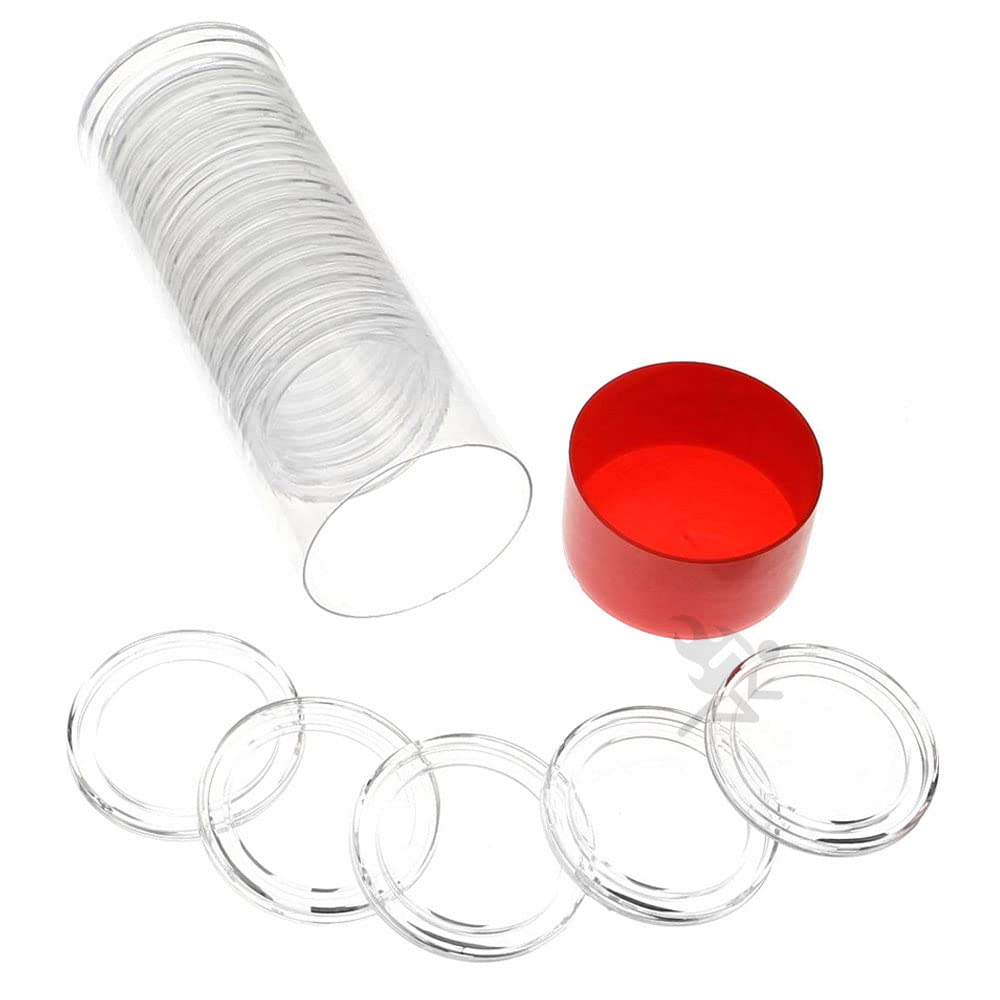 OnFireGuy 20pcs 32.7mm Direct Fit "H32" Coin Holders & Capsule Tube with Red Cap Lid for 1oz Gold Eagles | Capsules & Storage Tube for American Gold