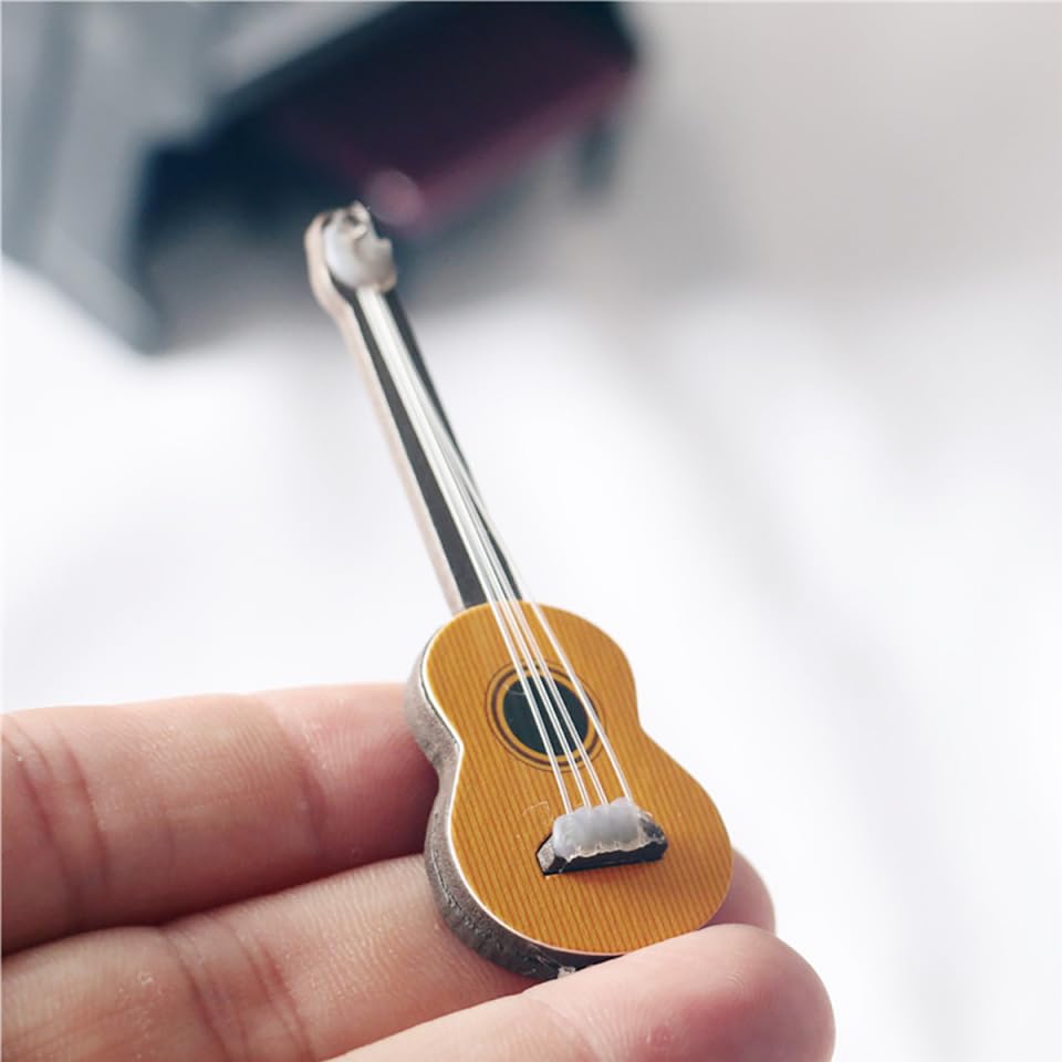 Healifty 2 Pcs Mini Guitar Props 2.55 Inch Wooden Miniature Guitar Ornaments for Dollhouse Accessories Desktop Craft Decoration