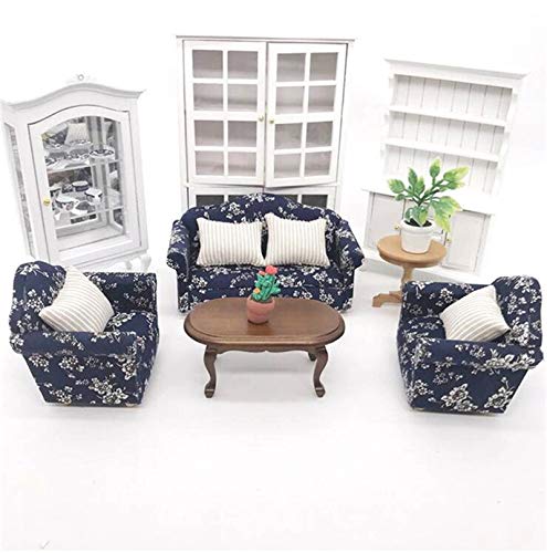 EatingBiting 1:12 Dollhouse Miniature Furniture Sofa 1 Double Sofa + 2 Single Sofa 3Pcs Set Living Room 1:12 Dollhouse Miniature Furniture Single Sofa