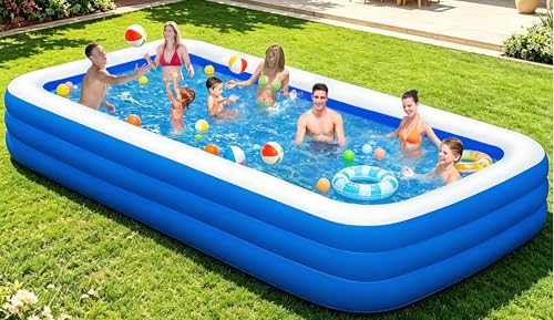 Extra Large Inflatable Pool for Adults, 145" x 74" x 22" Oversized Blow Up Family Swimming Pool, Durable Thickened Above Ground Pool for Backyard