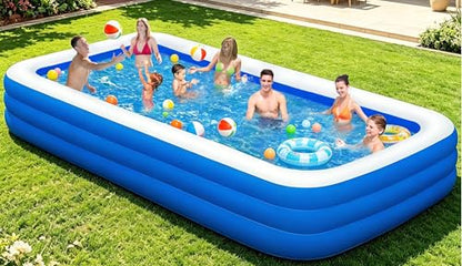 Extra Large Inflatable Pool for Adults, 145" x 74" x 22" Oversized Blow Up Family Swimming Pool, Durable Thickened Above Ground Pool for Backyard