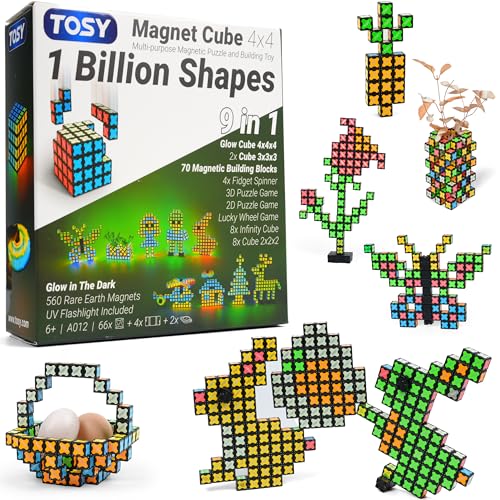 TOSY Magnet Cube 4x4 - 560 Magnets, 70 Blocks, 8 in 1 Toy: Puzzle Cube Game, Creative Building Blocks, Transformable Fidget Spinner, Infinity Cube