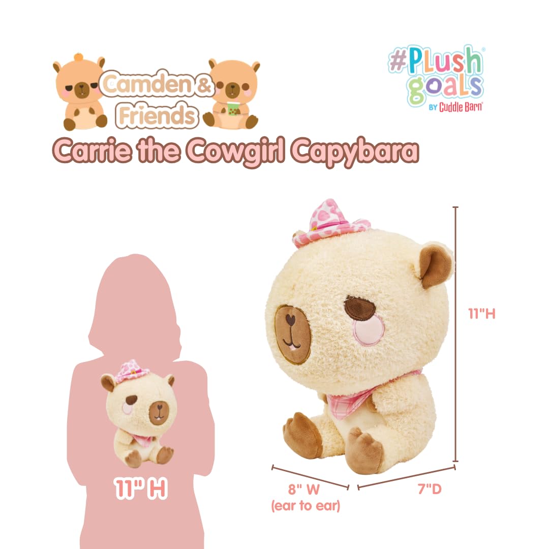 Cuddle Barn Carrie the Cowgirl Capybara Plush | Western Themed Stuffed Animal with Pink Hat and Kerchief | Soft and Cute Kawaii Gift for Kids