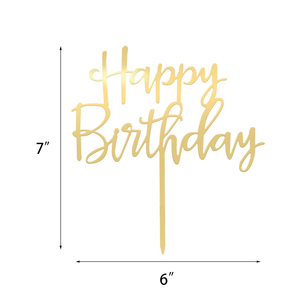 Mirrored Gold Acrylic Happy Birthday Cake Topper