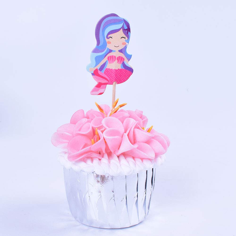 Double sided-Mermaid 24 PCS Handmade Pretty Mermaid Cupcake Toppers