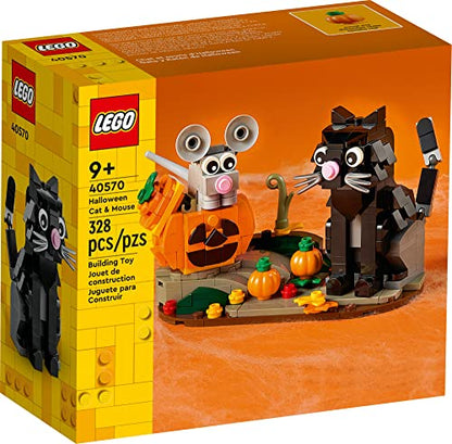 LEGO Halloween Cat & Mouse 40570 Building Kit, Whimsical Halloween Dtecor with Adorable Cat, Mouse, and Pumpkin Toys, Halloween Toy
