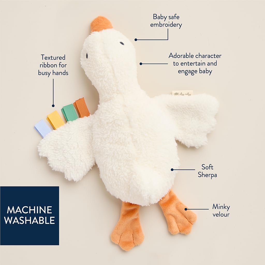 Itzy Ritzy Huggable Lovey - Soft Plush Baby Comfort Toy & Snuggle Companion with Sensory Ribbons - Machine Washable - Designed for Newborns & Toddlers