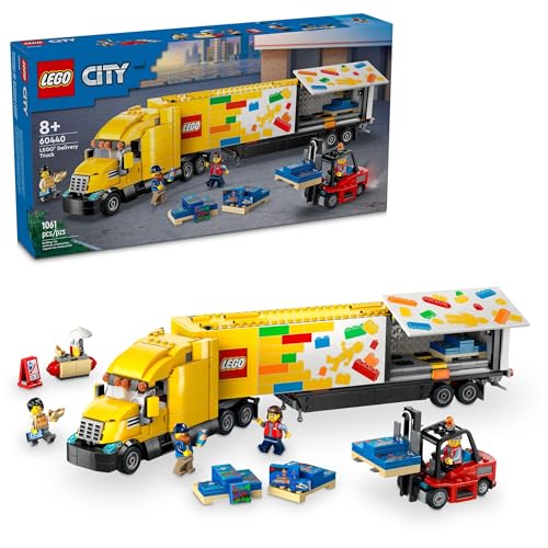 LEGO City Yellow Delivery Truck Toy - Semi Truck Building Toy for Boys & Girls, Ages 8+ Years - Gift for Birthdays - Pretend Play W/ 3 Minifigures