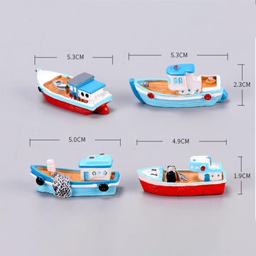 2 Pcs Colorful Miniature Dollhouse Boat Mini Fishing Boat Model Mediterranean Decor Resin Desktop Boat Ornament Ocean Beach Micro Landscape Decoration