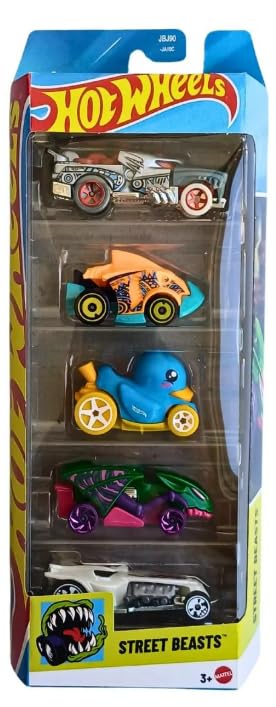 Hot Wheels Street Beasts 5 Pack (Duck N' Roll, Hotweiler, Ratical Racer, Piranha Terror, Vampyra) 1:64 Scale Diecast Toy Vehicles