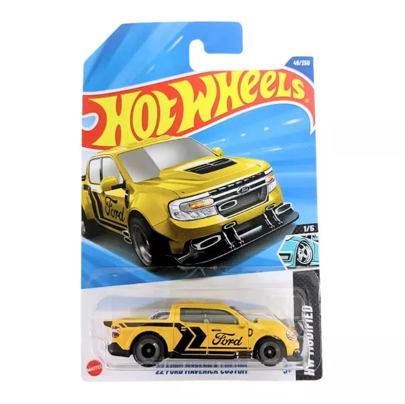 Hot Wheels Ford Maverick Custom 2022, HW Modified Series 1/5, 1:64 Scale Diecast, Yellow Truck, Collectible, Custom Modifications