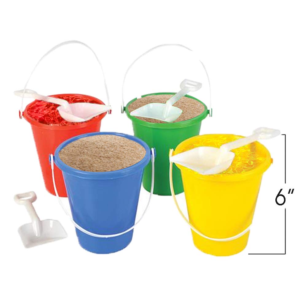 ArtCreativity 6 Inch Mini Plastic Beach Bucket and Shovel Set - Pack of 12 - Assorted Colors Buckets and White Shovels - Summer Beach Toys - Practical