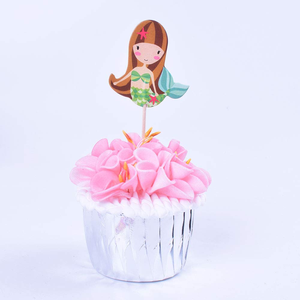 Double sided-Mermaid 24 PCS Handmade Pretty Mermaid Cupcake Toppers