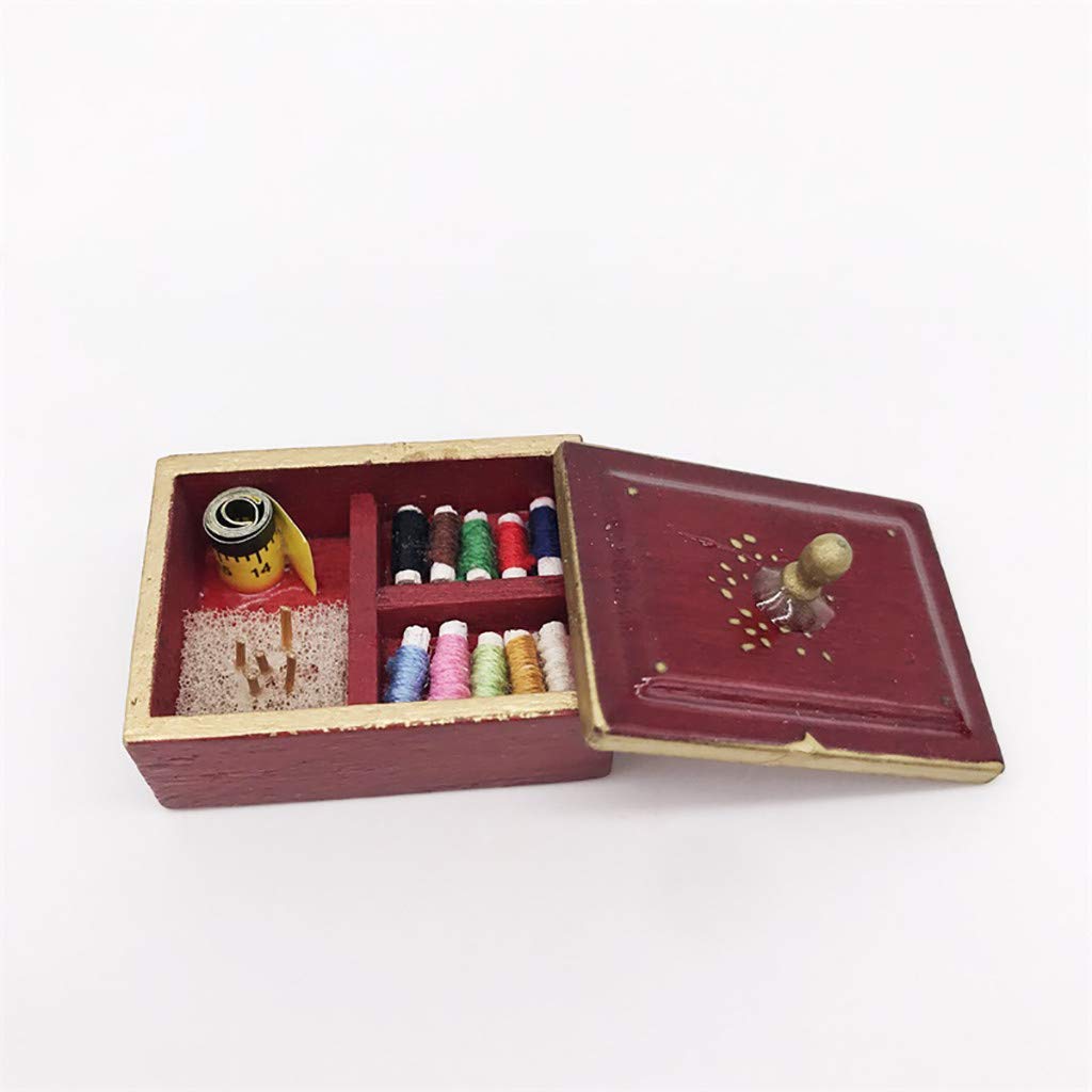SXFSE Dollhouse Decoration Accessories,Dollhouse Miniature Needlework Kit Sewing Supply Needle Box Tools Accessory