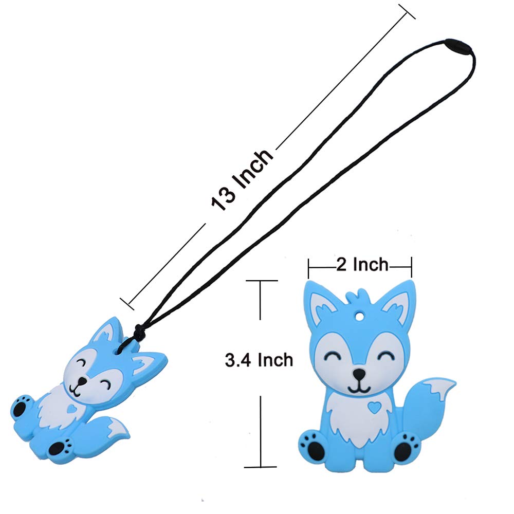 Sensory Chew Necklaces,2 Pack Fox Silicone Chew Toys,Blue & Grey