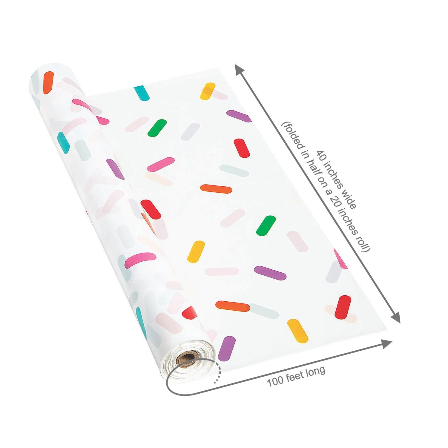 Fun Express Birthday Sprinkle Table Cloth Roll - Plastic Table Cover Disposable 40 x 100 Foot - Party Tablecloth for Rectangle Table | Bulk