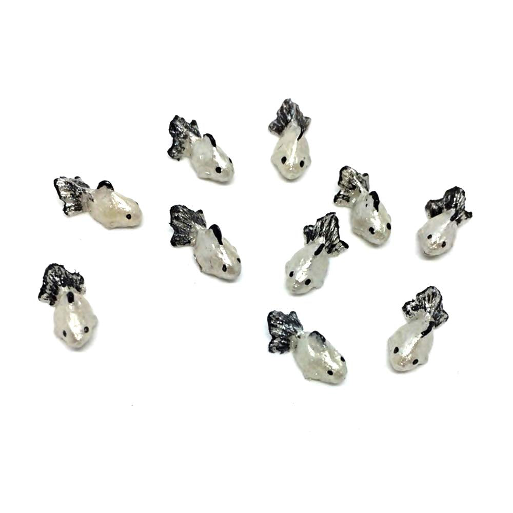An_Shop 10pcs Artificial Animal Accessories Clay Goldfish Packs Miniature Figurine Mini Decorative for DIY Ornament Craft DIY Dollhouse Silver Pearl