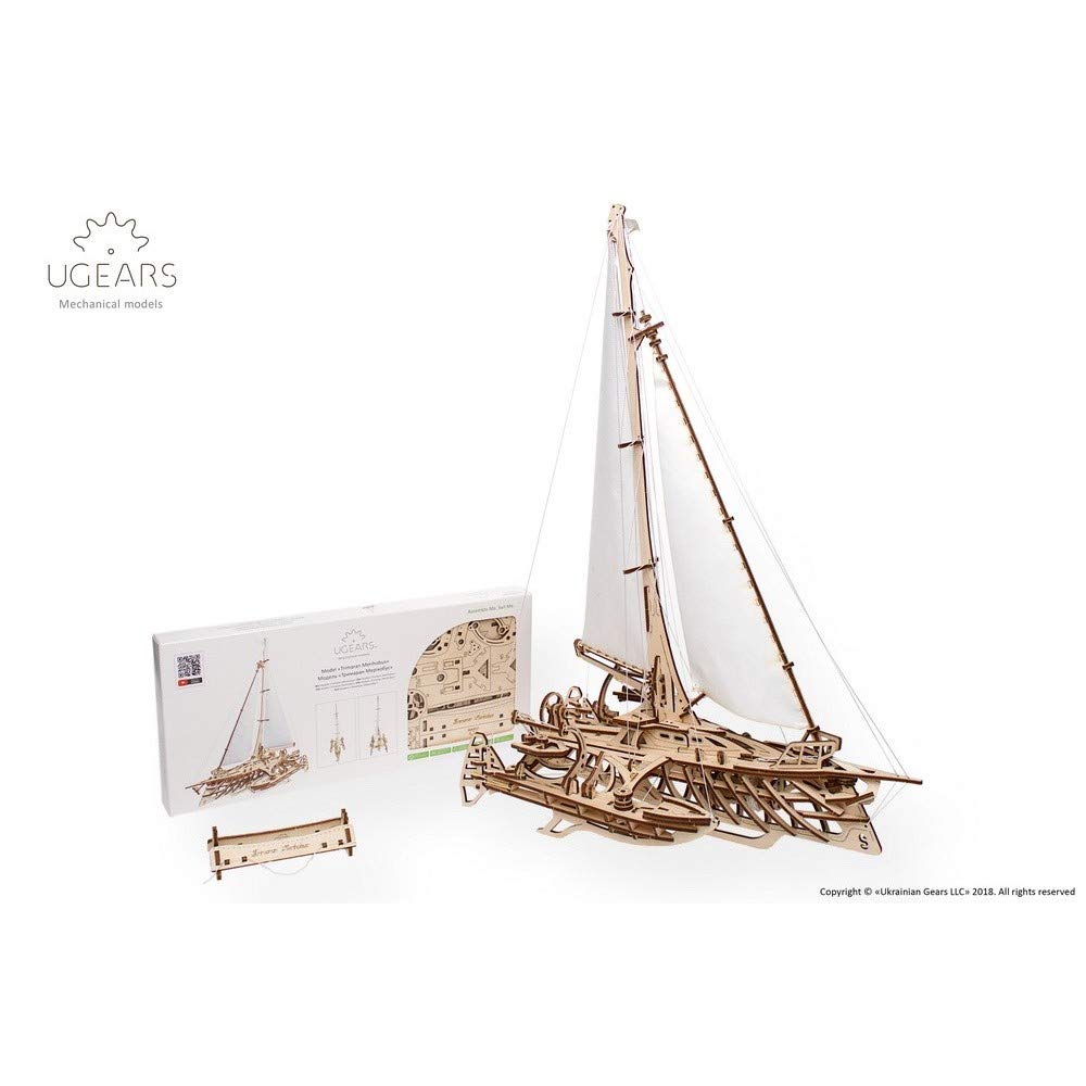 UGears Models 3-D Wooden Puzzle - Mechanical Trimaran Merihobus Sailboat