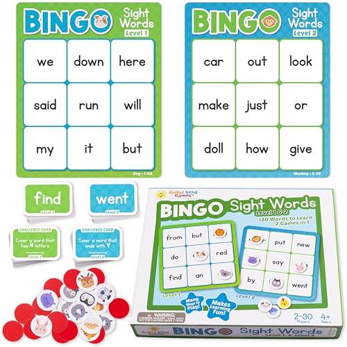 Bright Seed Sight Words Bingo Game, Learn to Read - Level 1 & 2