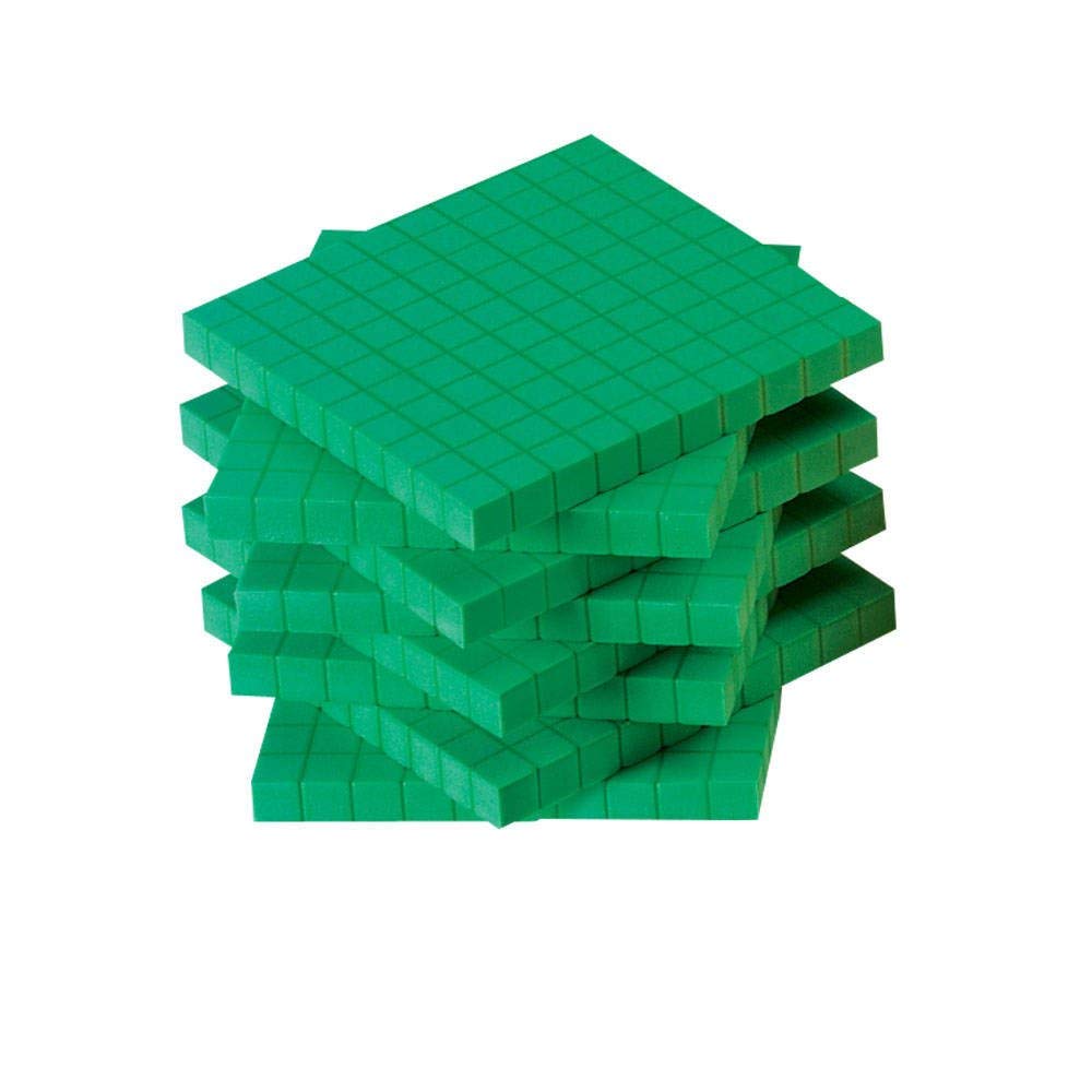 hand2mind Green Foam Base Ten Blocks, Flats Set, Place Value Blocks, Counting Cubes for Kids Math, Base 10 Math Manipulatives for Kids, Kindergarten