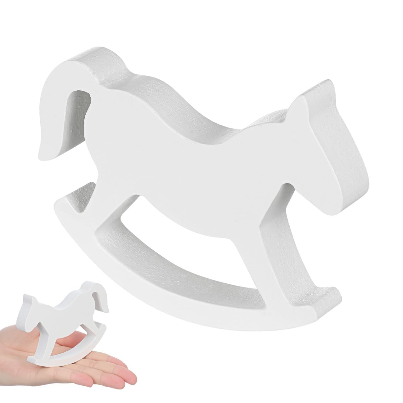 12 * 9.5 * 1.5cm Wooden Rocking Horse Table Decoration Craft Home Art Furnishing Centerpiece Ornament White