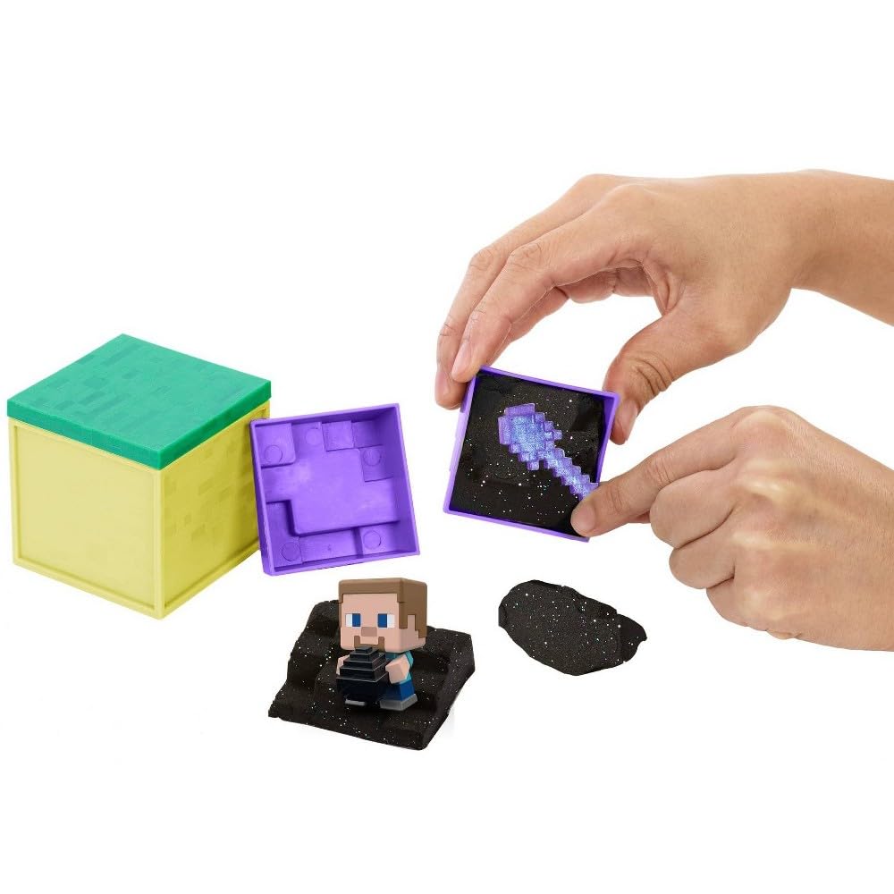 Mattel Minecraft Mini Mining Set, Elementals # 12, Steve with Dragon Egg Figure with Moldable Sand for Added Creativity, Environment Accessory