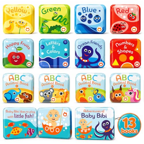 Baby Bath Books Mega Set (Pack of 13 Books) - Educational Waterproof Baby Bathtime Plastic Books for Bath Tub with Animals, Colors, Numbers and ABC