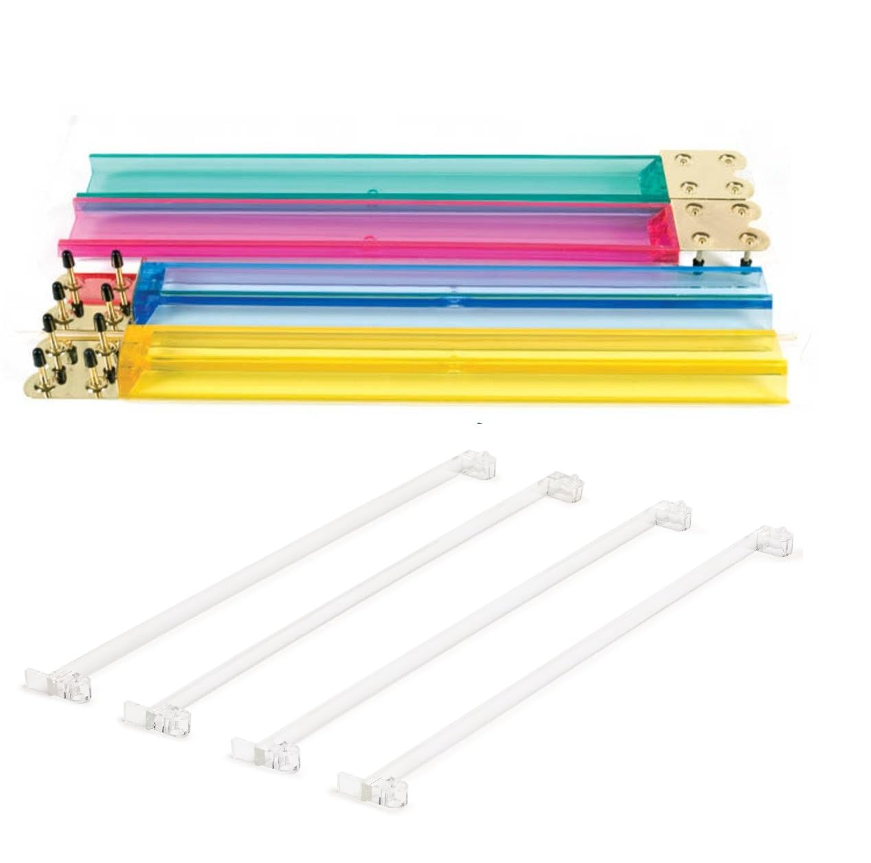 C&H Solutions Clear Acrylic Mahjong Pushers 18'' - Set of 4 and Color Acrylic Mahjong Racks 18'' - Set of 4 (Combo)