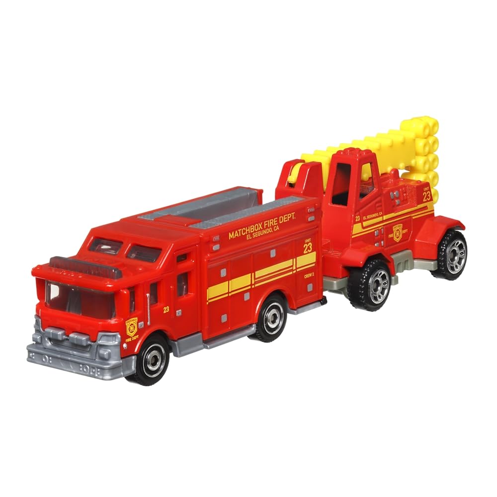 Matchbox Collectors Die-Cast Hitch and Haul 70 Years Anniversary Playset - MBX Fire Rescue Fire ~ Hazard Squad Engine and Mobile Light Truck
