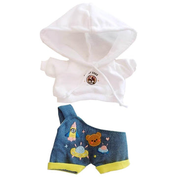 niannyyhouse White Hoodie One Shoulder Denim Strap Pants 10cm~15cm 20cm 40cm Plush Doll Outfit Dolls Dress Up Accessories (White 20cm)