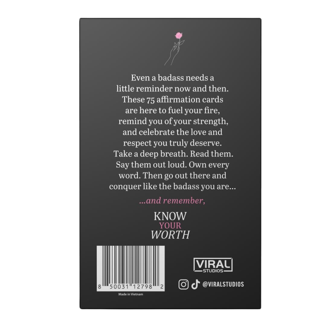Viral Studios Know Your Worth - 75 Daily Affirmation Card Deck for Confidence, Self-Love & Empowerment - Motivational Cards with Quotes for Women