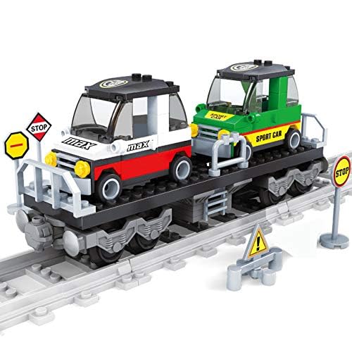 General Jim’s Railway Flatbed Train Car with Cars Building Block Set, 186 Pieces, Brick Built Cargo Rail Transport Model, Compatible with L Scale