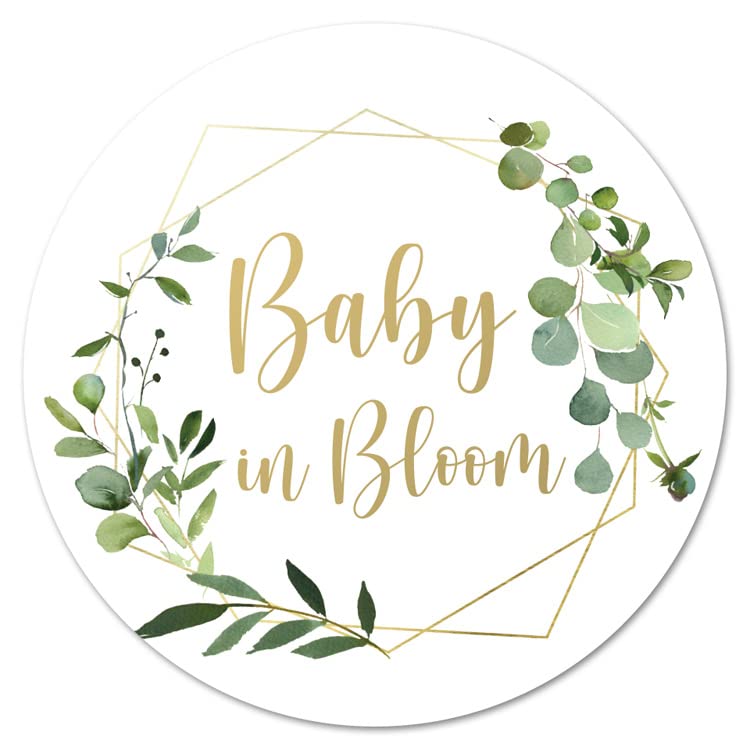 1.5"" Round Baby in Bloom Baby Shower Favor Stickers - Set of 60 (Greenery)