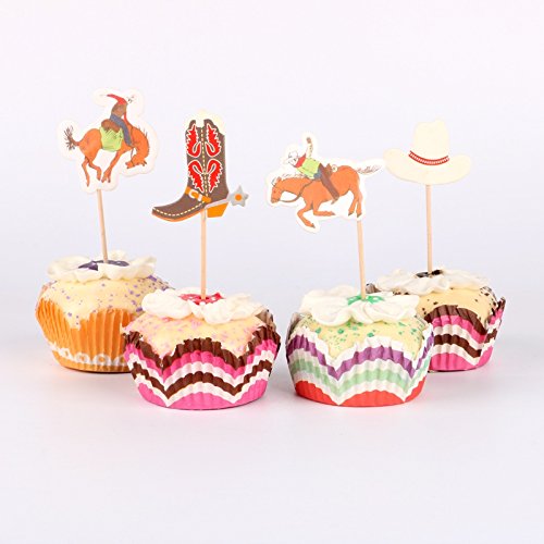 iMagitek 48 Pack Western Cowboy Cupcake Toppers Picks Cake Decorations for Birthday Party, Baby Shower