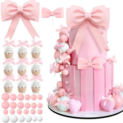 36 PCS Oversized Pink Bow Cake Toppers for Girls EVA Foam Bowknot Princess Cake Decorations Wedding Cake Topper for Birthday Baby Shower