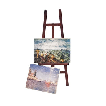 SXFSE Dollhouse Decoration Accessories, 1/12 Dollhouse Miniature Wooden Easel Oil Painting Set