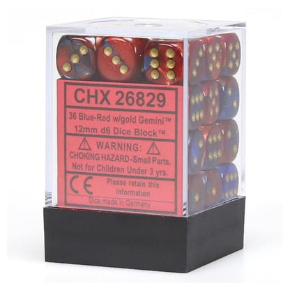 Chessex DND Dice Set D&D Dice-12mm Gemini Blue, Red, and Gold Plastic Polyhedral Dice Set- for Dungeons and Dragons Dice Includes 36 Dice - D6