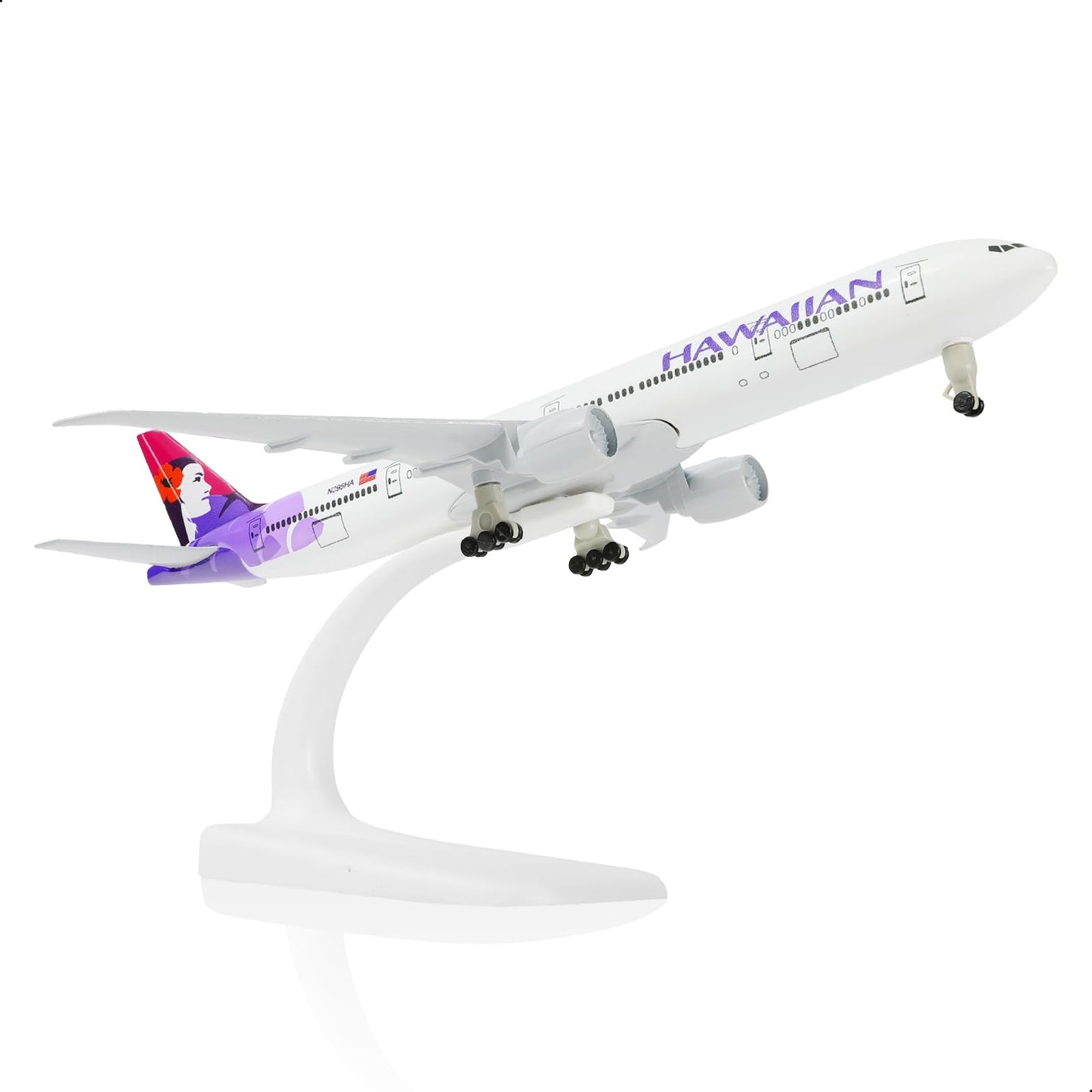 QIYUMOKE 1/300 Hawaiian Boeing 777 Diecast Metal Airplane Model with Display Stand, 20cm L Desktop Aircraft Collectible Aviation Decor, Spray Painted